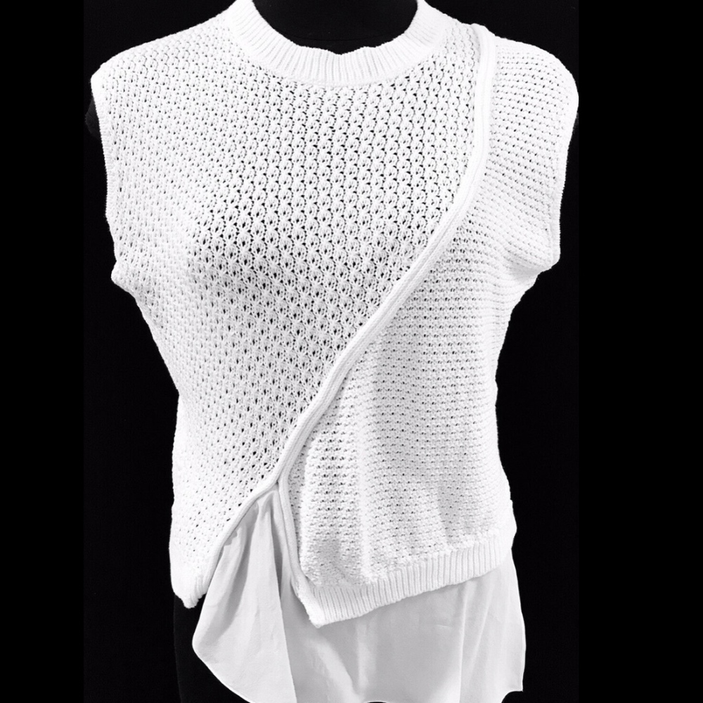 3.1 Phillip Lim Knit Silk Hem Mixed Sweater Top
